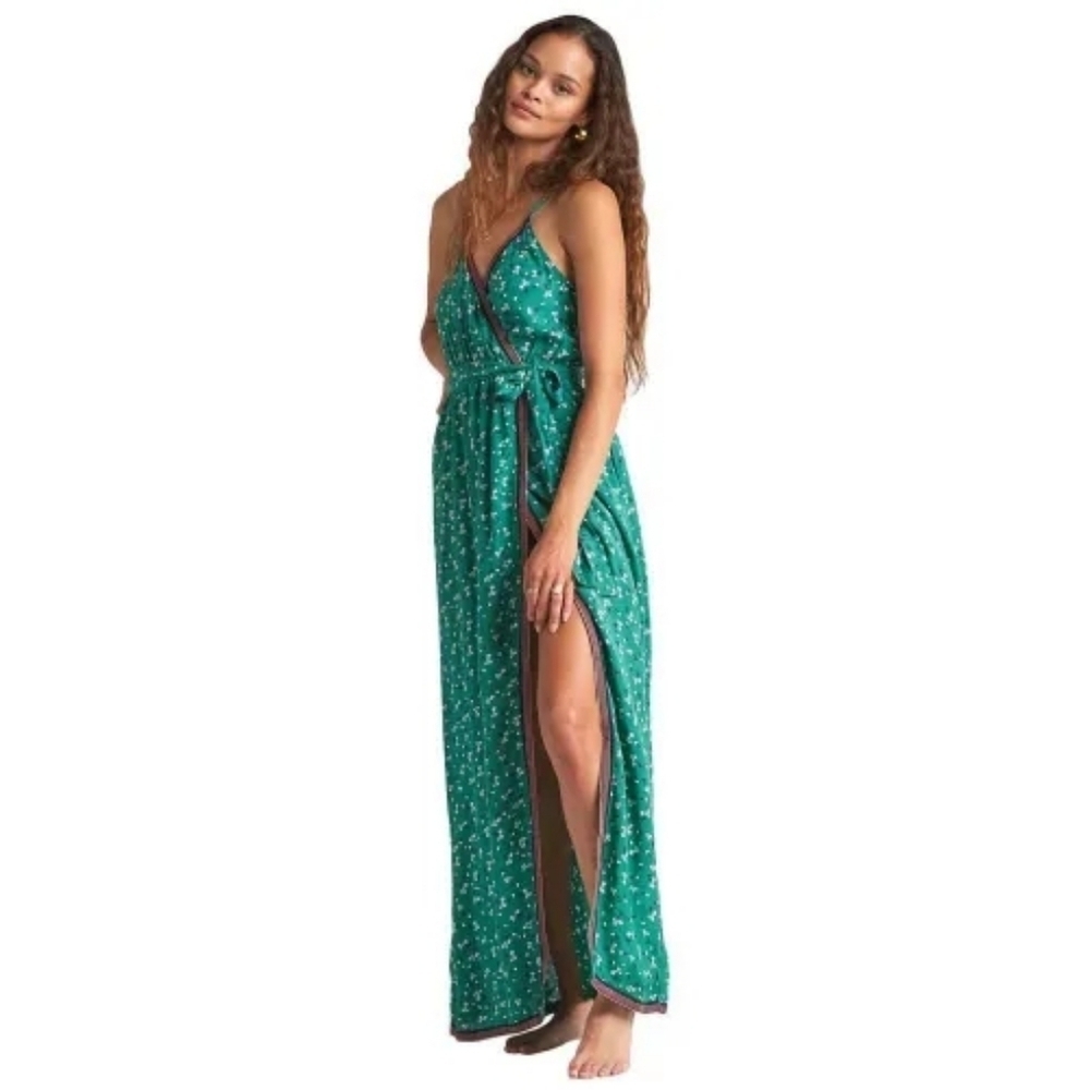 Billabong Soft Seas Long Dress, Color Teal Floral Size SP